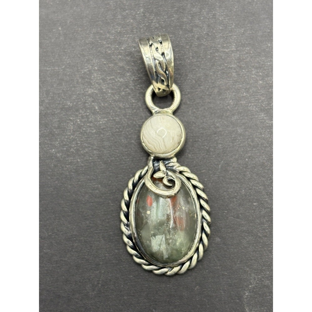 Vintage Sterling Silver Agate Jasper Pendant 6 Grams G14